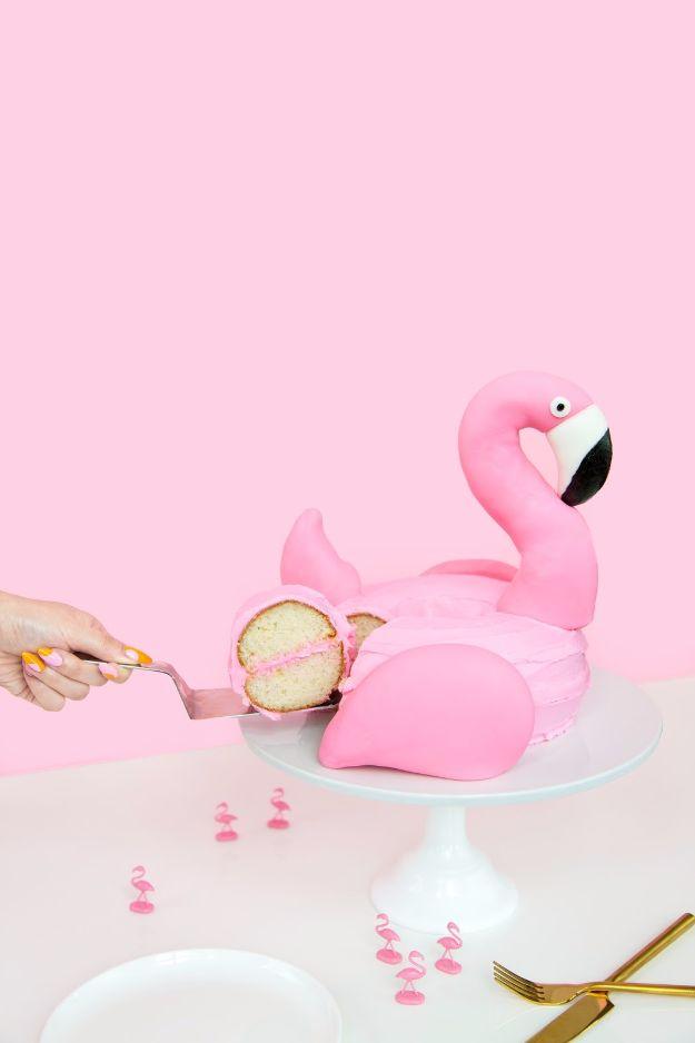 DIY Flamingo Pool Float Cake, easy to make ahead so no one misses out and fun that keeps going long after the sun goes down