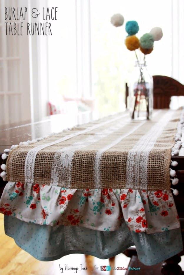 Easy Burlap Lace Table Runner, a dining room decor idea worth trying this season and a quick idea that comes together fast