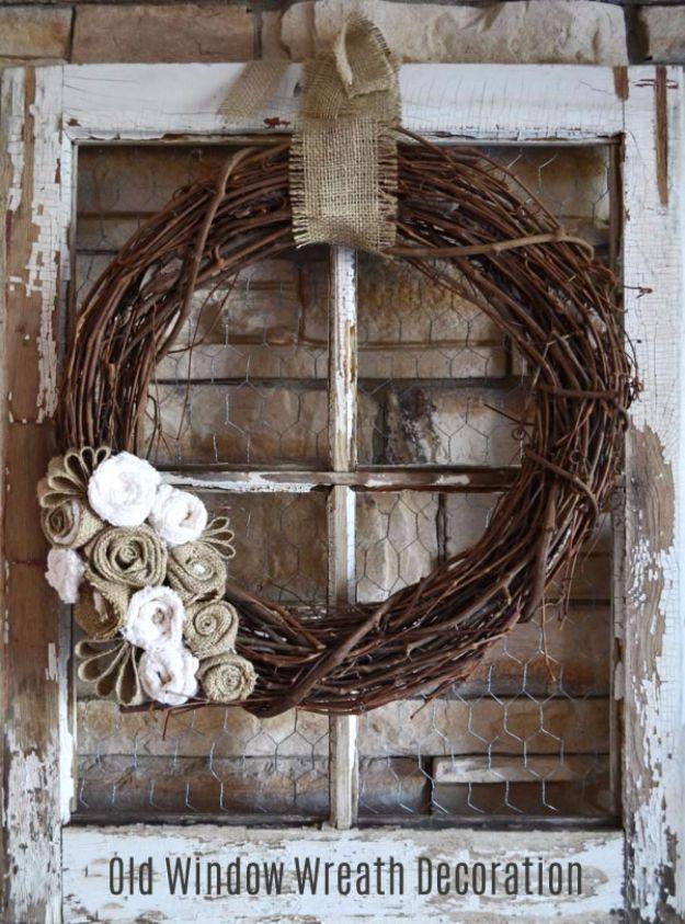 Old Window Wreath Decoration, quick to put together in one afternoon and a fix that outlasts most store bought options