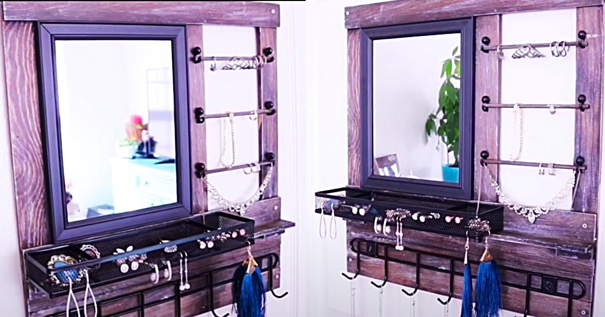 Dollar Tree DIY Wall-Mounted Wood Jewelry Organizer