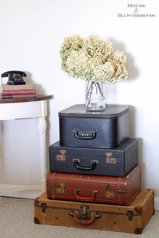 Vintage Suitcases Display, a charming reclaimed touch, and a personal touch a bought version cannot match