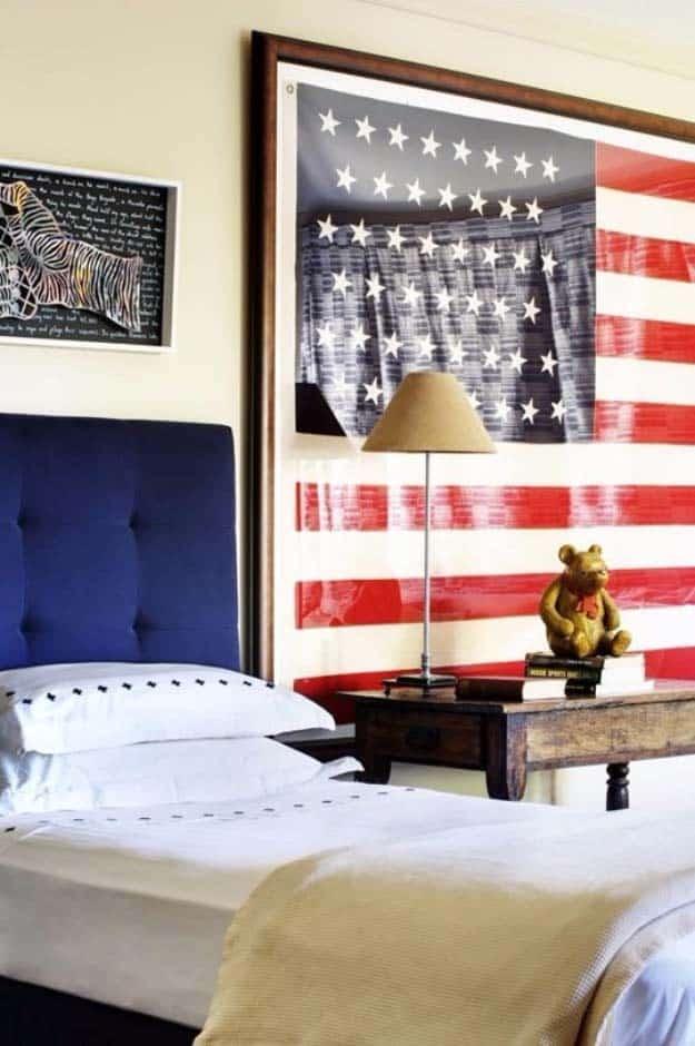Rustic DIY Ideas With the American Flag | Patriotic Flag Country Crafts and DIY Projects for the Home and Backyard | American Flag Hanging as a Headboard