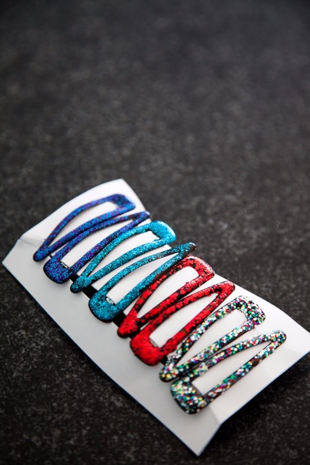 DIY Nail Polish Crafts - Glittery Barrettes - Easy and Cheap Craft Ideas for Girls, Teens, Tweens and Adults | Fun and Cool DIY Projects You Can Make With Fingernail Polish - Do It