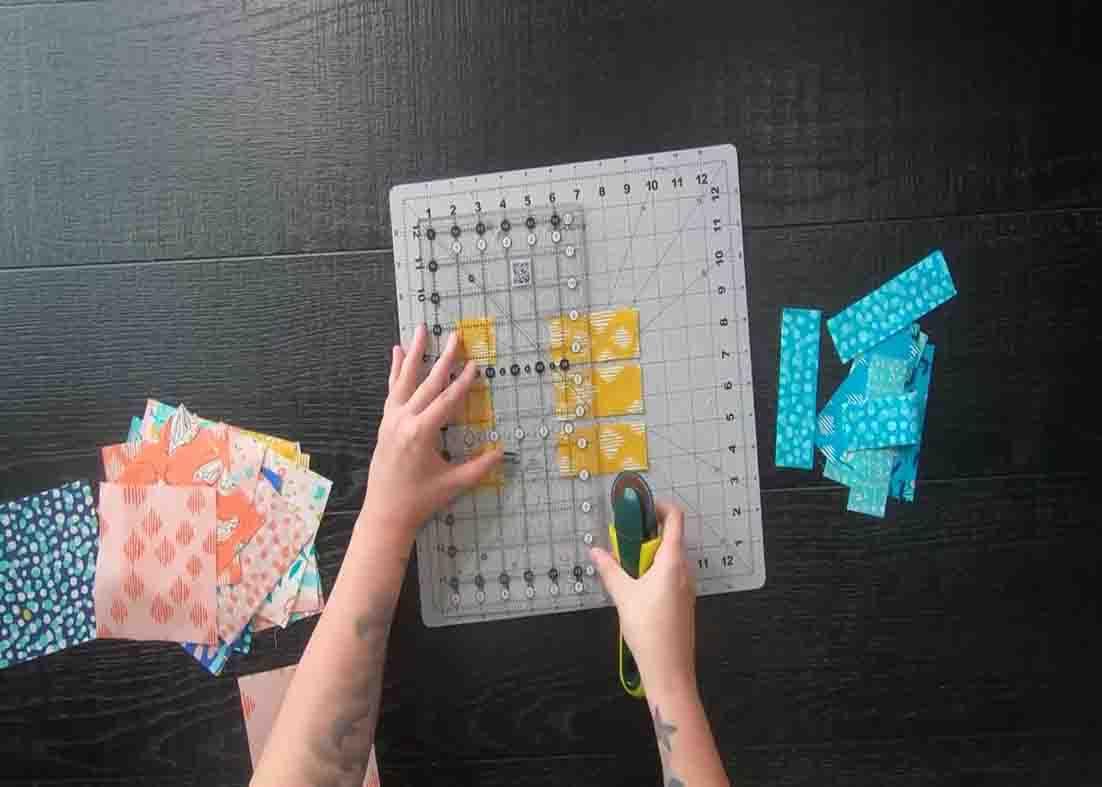 Cutting the cornerstones for the modern window quilt