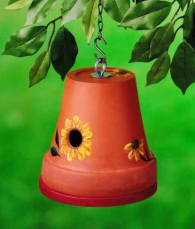 DIY Bird Houses - Clay Pot DIY Birdhouse - Easy Bird House Ideas for Kids and Adult To Make - Free Plans and Tutorials for Wooden, Simple, Upcyle Designs, Recycle Plastic and Creat