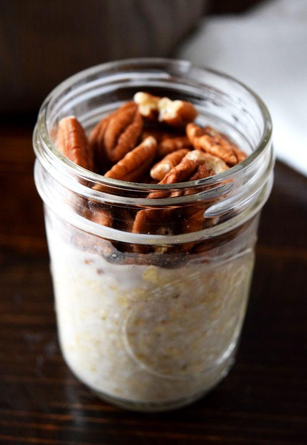 Overnight Oats Recipes - Pecan Pie Overnight Oats - Easy Breakfast Recipe Idea - Healthy Fruit to Add Blueberry, Banana, Strawberry and Pineapple, Apple Cinnamon - Brunch Ideas and
