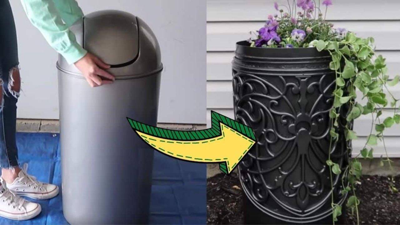 DIY Faux High-End Planter Using Trash Bin