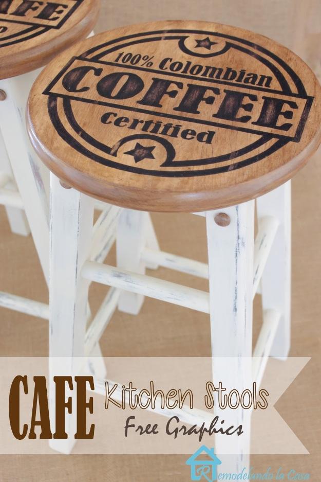 Painted Kitchen Stools, a seating idea, simple enough for a first try and a clever way to use scraps you already have