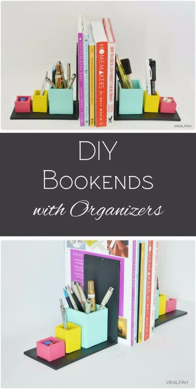DIY Bookends with Organizers, quick enough to pull off on a lazy weekend and a display that photographs beautifully