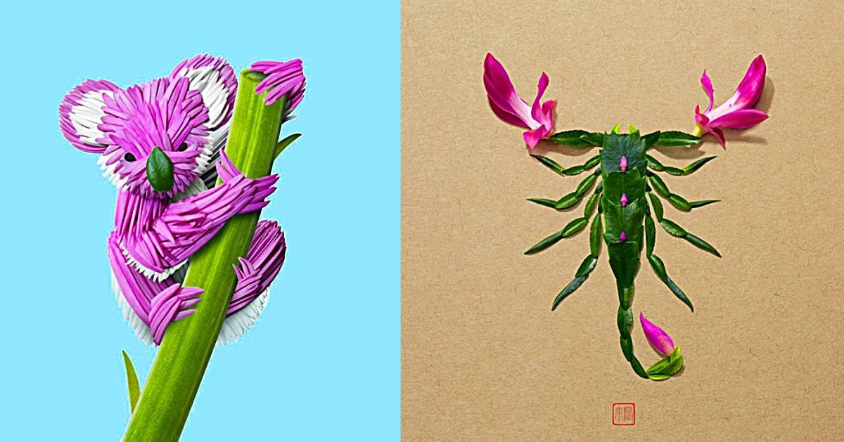 Artist Crafts Colorful Bugs & Animals From Fresh Flowers