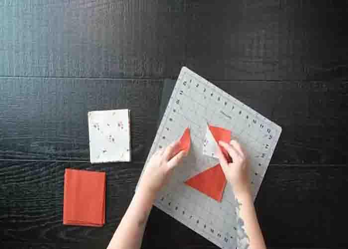 Making half-square triangles for the table runner quilt