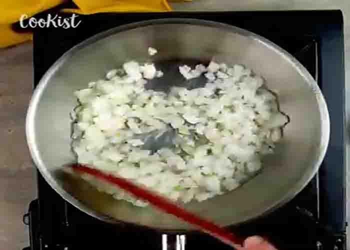 Sauteing the onions for the cabbage patties recipe