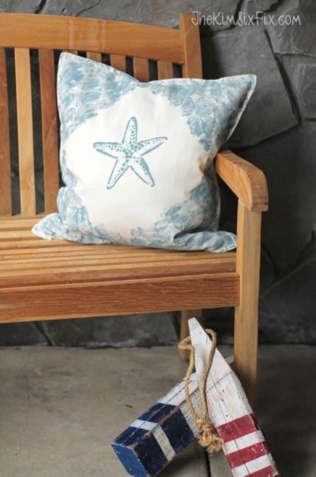 DIY Pillows and Creative Pillow Projects - Seashell Stamped Pillow Tutorial - Decorative Cases and Covers, Throw Pillows, Cute and Easy Tutorials for Making Crafty Home Decor - Sew