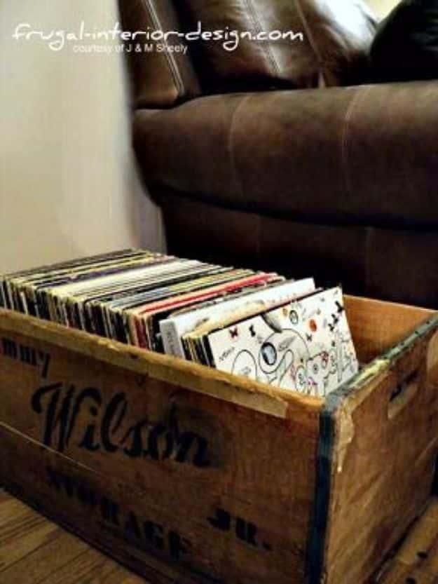 DIY Media Room Ideas - Vinyl Album Storage - Do It Yourslef TV Consoles, Wall Art, Sofas and Seating, Chairs, TV Stands, Remote Holders and Shelving Tutorials - Creative Furniture