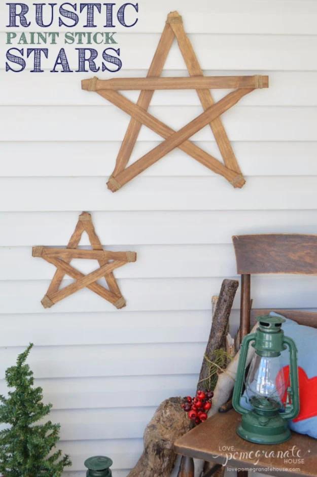 Rustic Paint Stick Stars, a reclaimed wood craft, low mess and low stress to make and a charming handmade detail