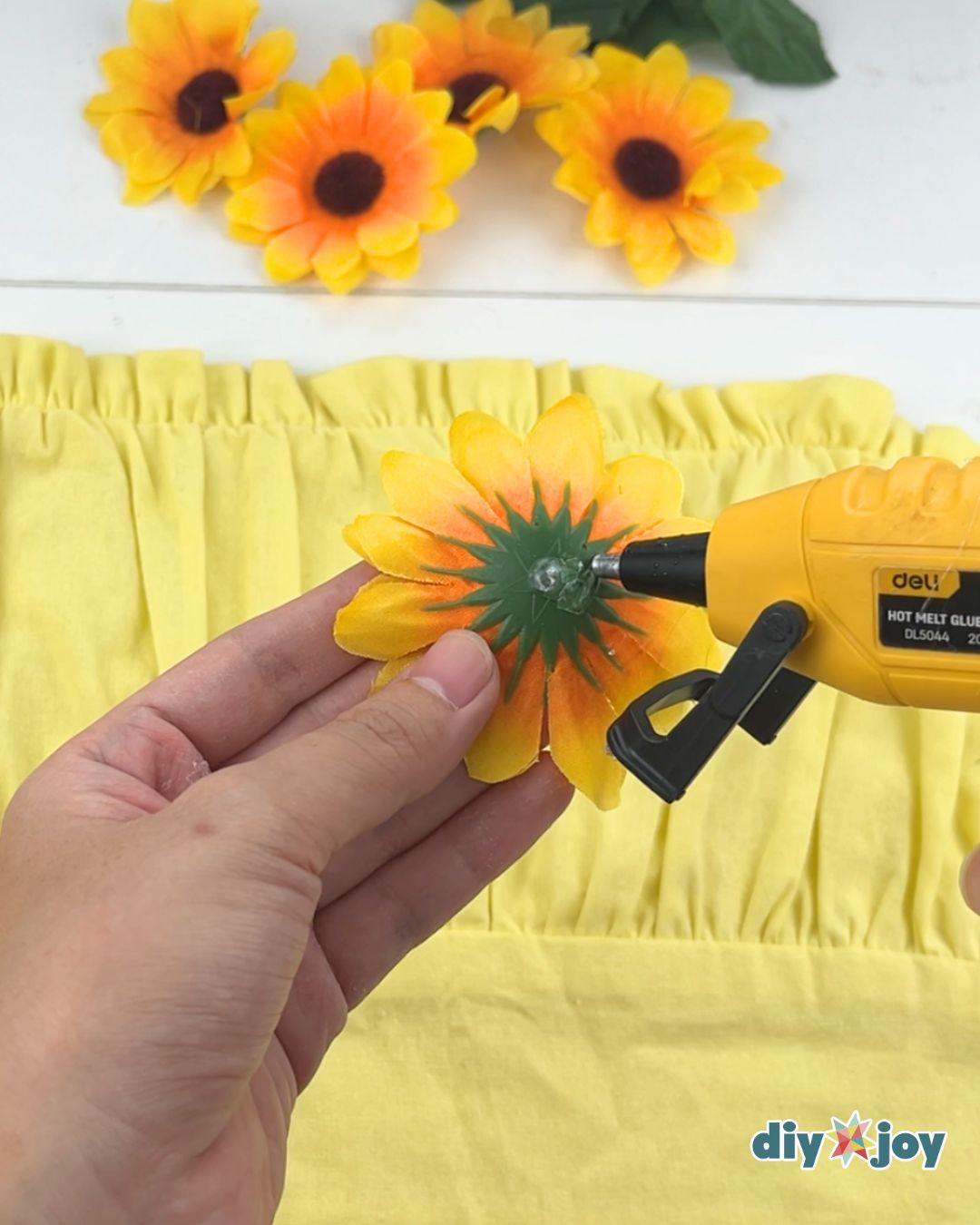 Couples Costume Sunflower And Gardener - sunflower dress with fake sunflowers hot glued onto the bodice one at a time.