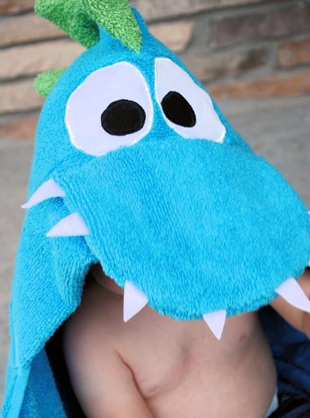 Dragon Hooded Towel Tutorial, an easy way to make a gift feel more personal and quick to put together