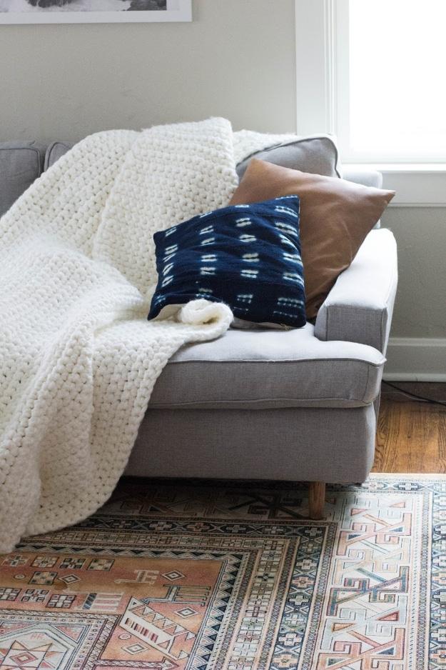 Chunky Blanket, simple enough for a first try at the craft and a look that photographs beautifully once finished