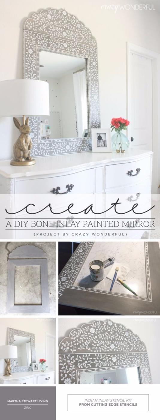 DIY Bone Inlay Painted Mirror, quick enough to finish before nap time and warmth that a plain corner was missing