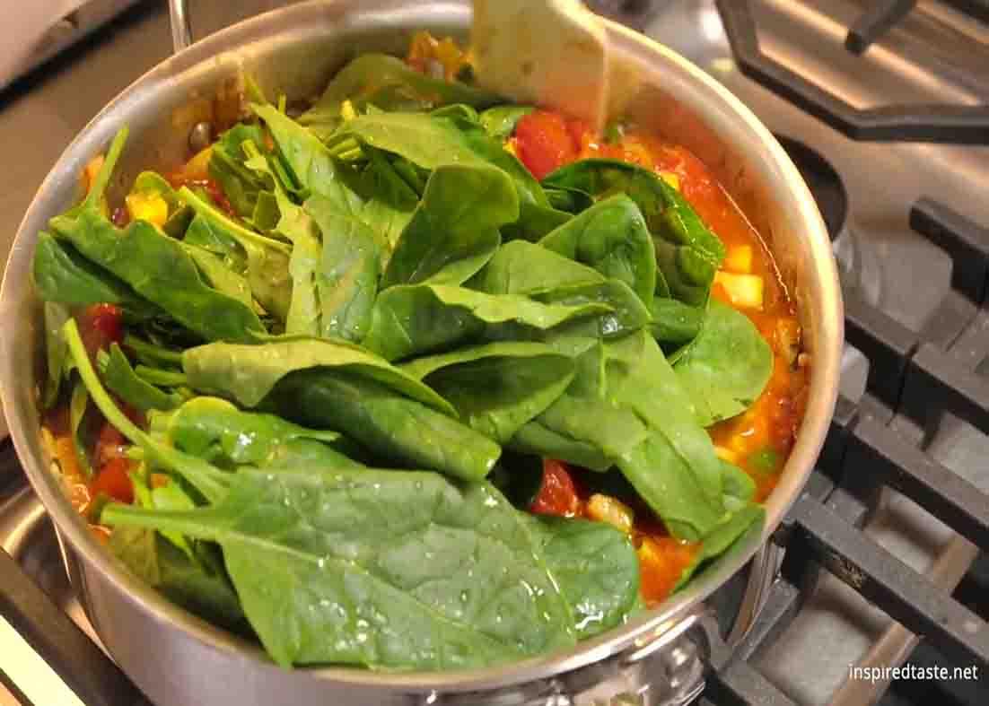 Cooking the sauce for the easy veggie spaghetti recipe