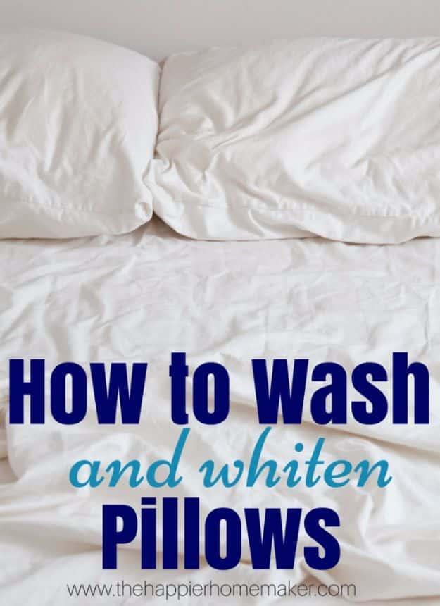 Wash And Whiten Pillows, a household cleaning hack, flexible enough to work with whatever is under the sink