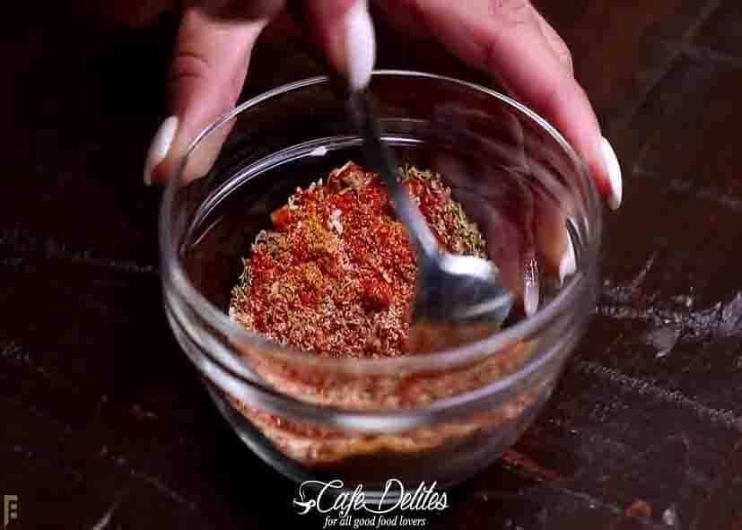 Mixing all the spices for the cajun butter steak bites