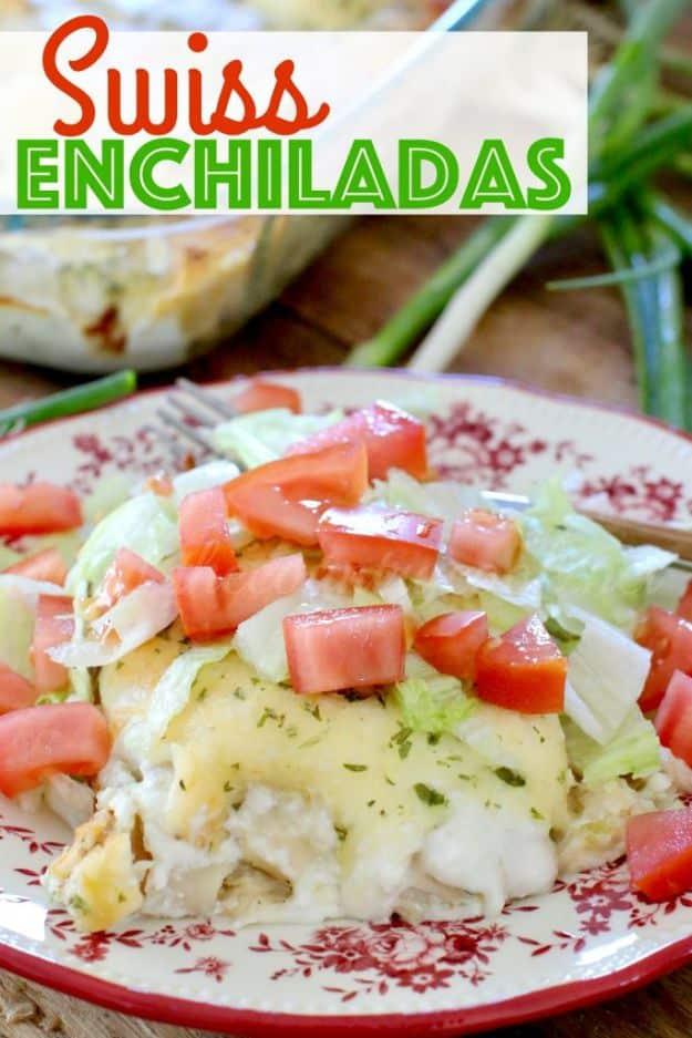 Enchiladas - Swiss Enchiladas - Best Easy Enchilada Recipes and Enchilada Casserole With Chicken, Beef, Cheese, Shrimp, Turkey and Vegetarian - Healthy Salsa for Green Verdes, Sour