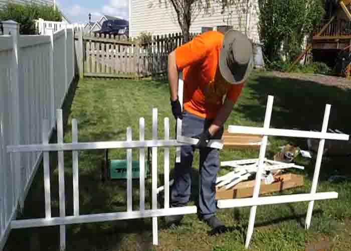 Assembling the DIY no-dig fence