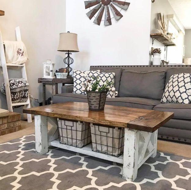 Chunky Farmhouse Coffee Table, a farmhouse decor idea, and a great fix using stuff you already have on a shelf