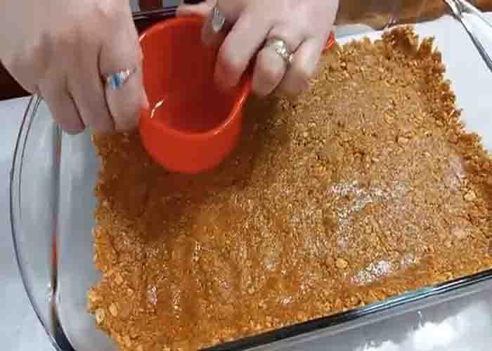 Making the crust for the cherry delight dessert