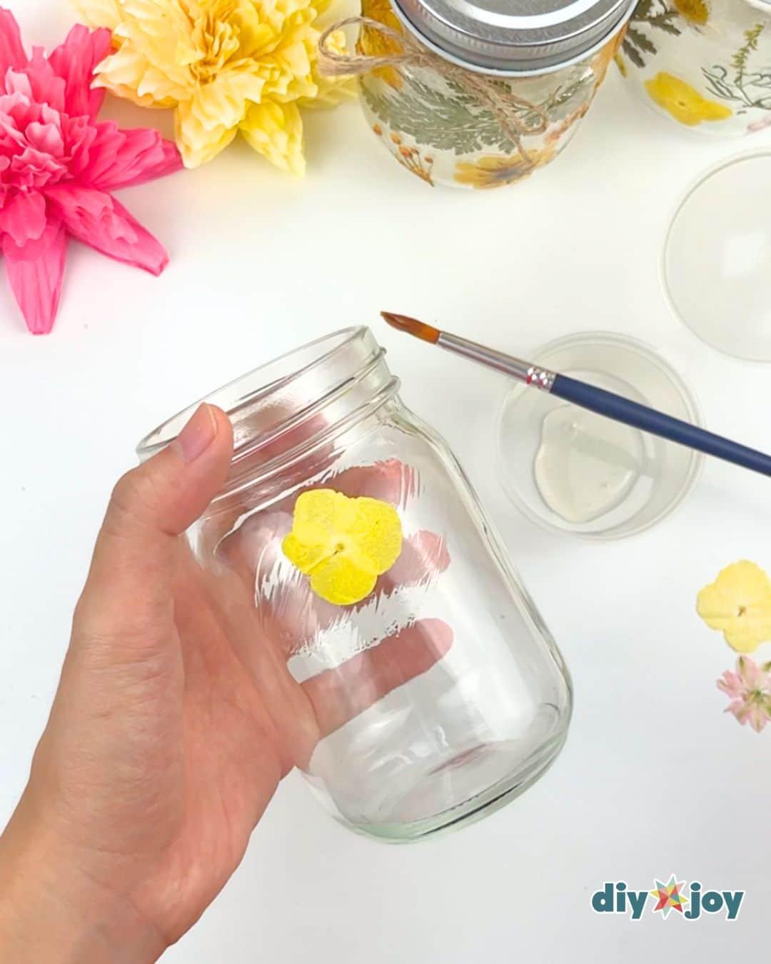 Mason Jar Fairy Lights Pressed Flowers — adding the flowers