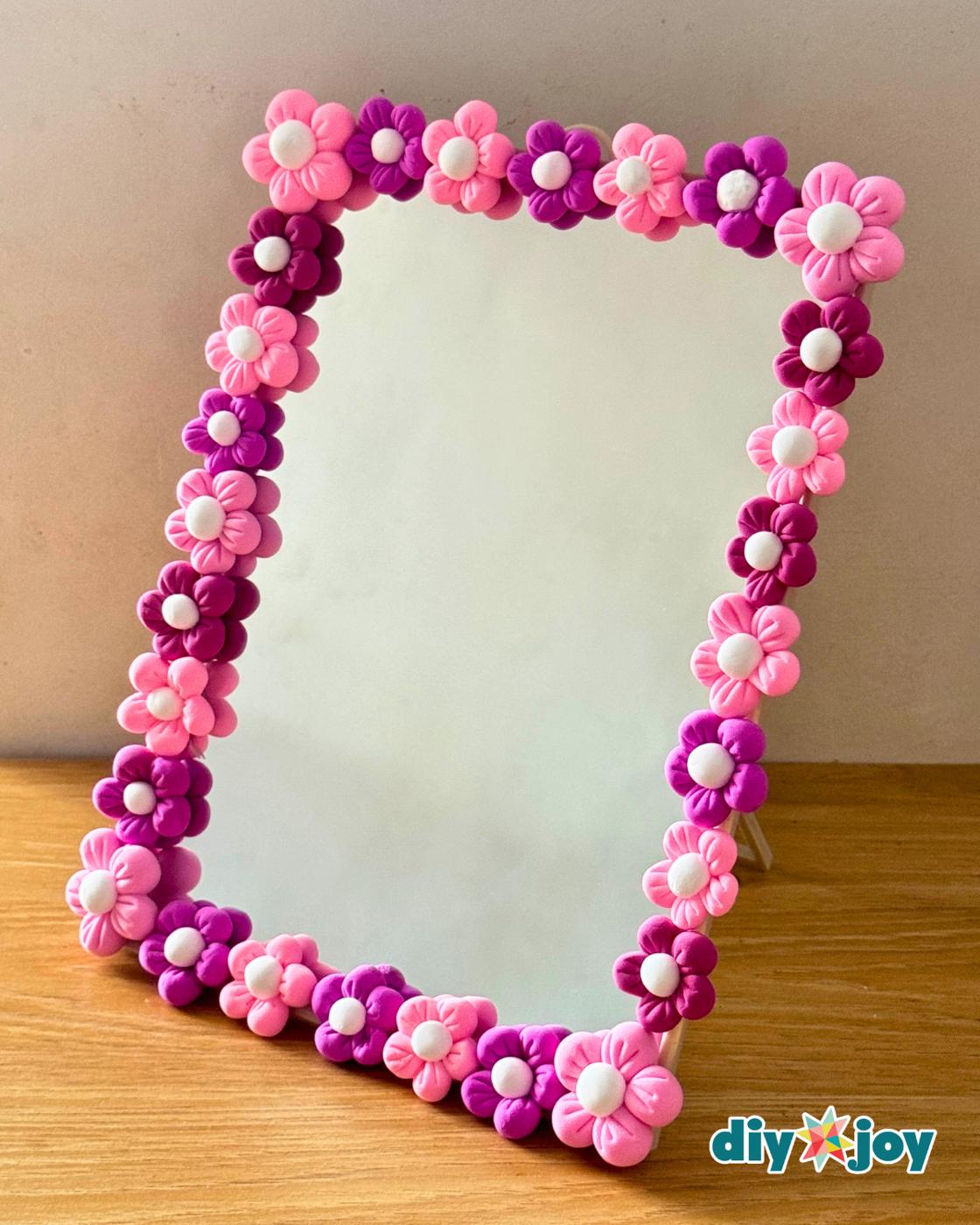 Clay Flower Mirror — clay flower mirror craft idea