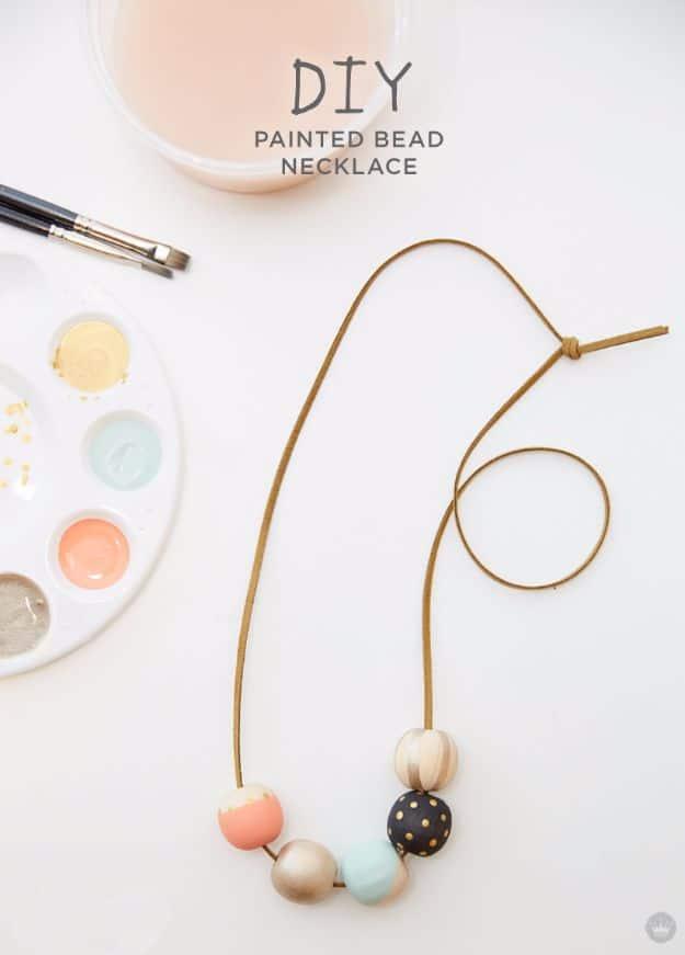 DIY Painted Wood Bead Necklace, simple enough to sew in one evening and style that looks far more expensive than it was