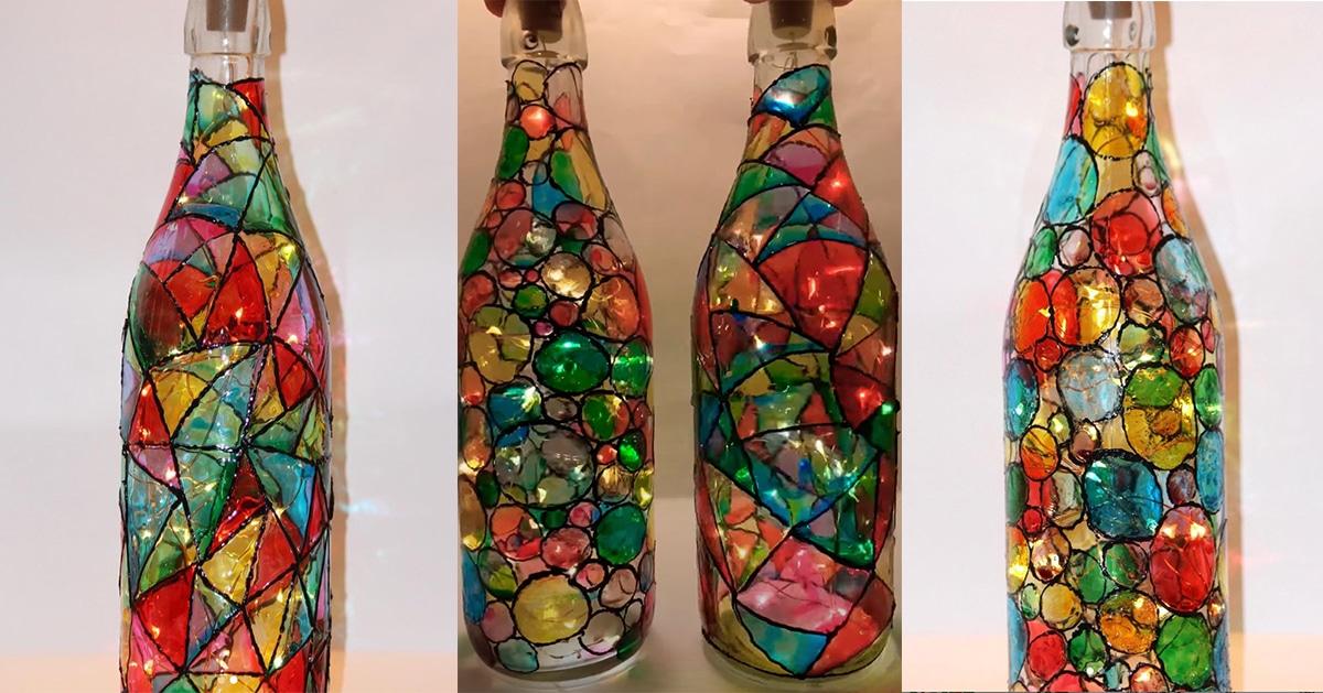 DIY Stained Bottle Art With Lights