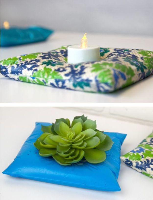 DIY Projects With Concrete - DIY Cement Pillow Candle Holders - Easy Home Decor and Cheap Crafts Made With Cement - Ideas for DIY Christmas Gifts, Outdoor Decorations