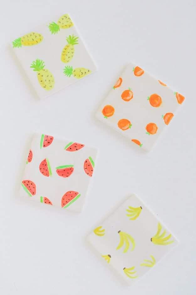 DIY Watercolor Fruit Coasters, a versatile idea that works in more than one room and a fresh take on a classic idea