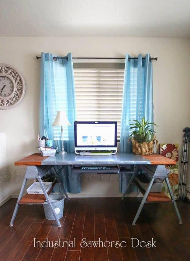 Industrial Sawhorse Desk, a home office idea, easy to scale up for a whole batch and a keepsake worth handing down