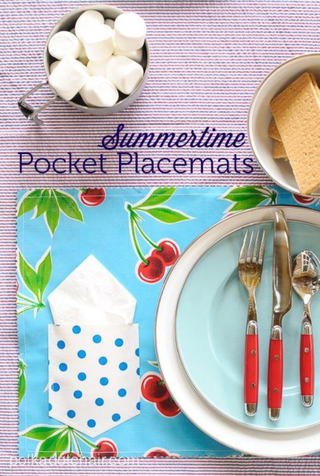 Easy Sewing Projects To Sew For Gifts - Summertime Pocket Placemats - Simple Sewing Tutorials and Free Patterns for Making Christmas and Birthday Presents - Cheap Ideas to Make and