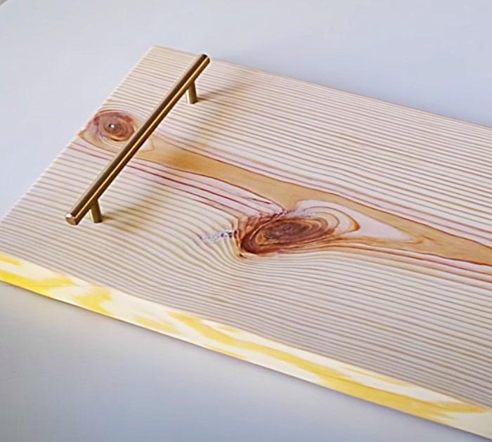 Screw Drawer Pulls To A Board To Make A DIY Serving Tray