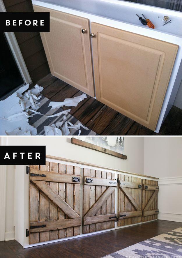 Upcycled Barnwood Style Cabinet, a practical way to make old cabinets feel new and a creative storage idea for a busy kitchen