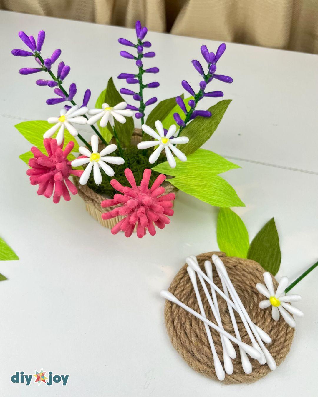 Easy Q Tip Flower Bouquet — cotton swab flowers tutorial