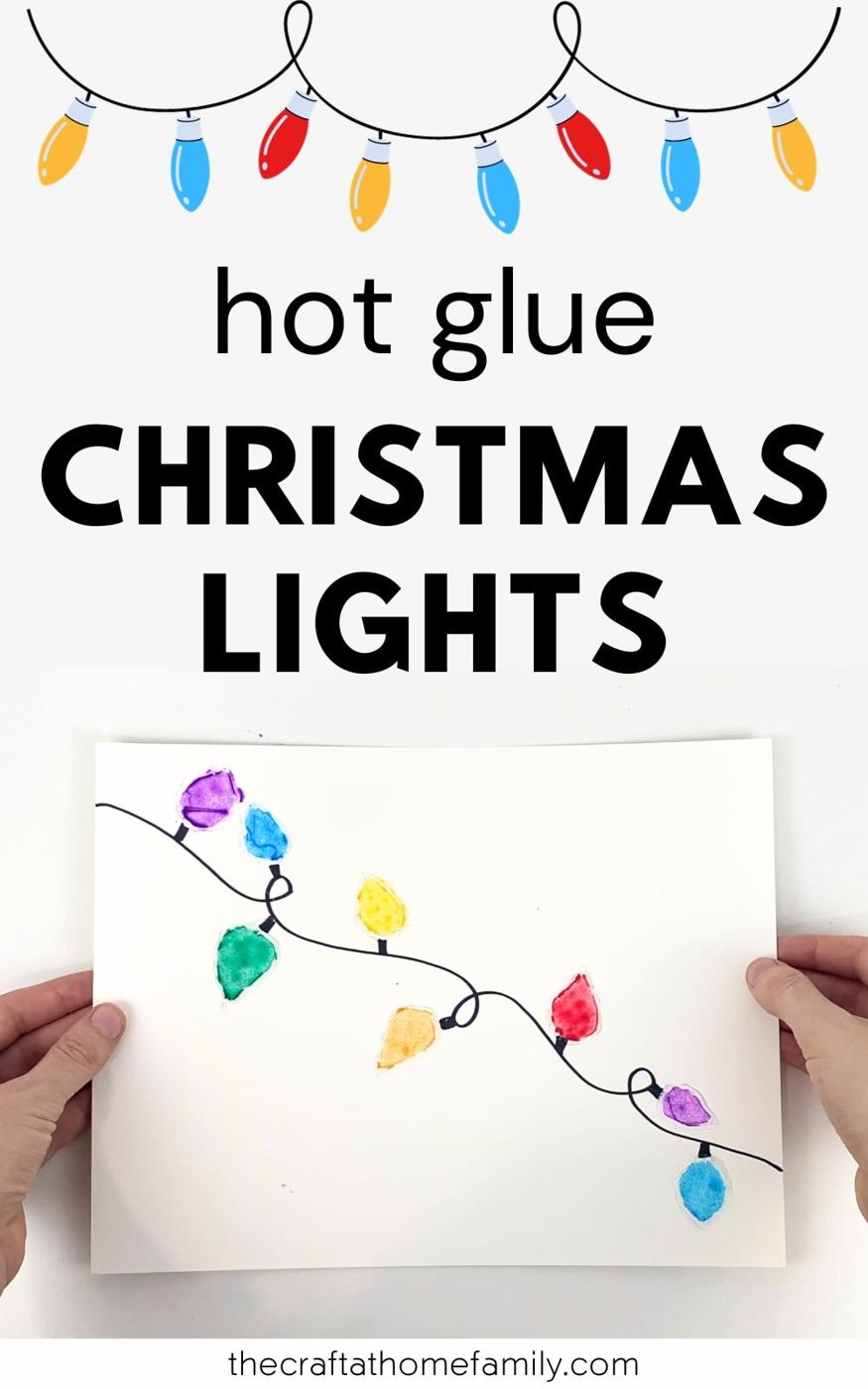 Painted paper showing a looping cord of glue outlined bulbs filled with bright watercolor greens reds and blues