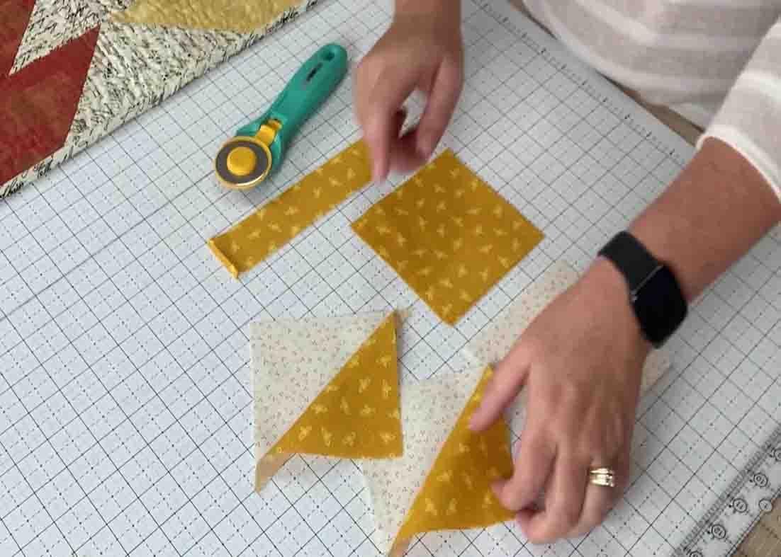 Piecing together the quilted maple leaf parts