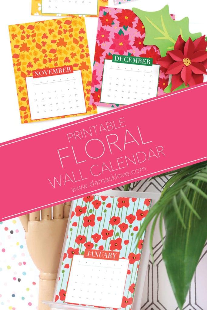 Free Floral Wall Calendar Printable, low effort with a nice decor result and a look that photographs beautifully