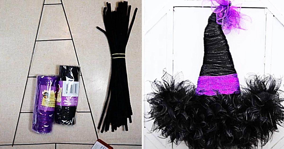 How To Make a Dollar Tree Halloween Witch Hat Wreath
