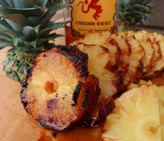 Fireball Whiskey Recipes - Fireball Pineapple Grilled on Rotisserie and Caramelized - Fire ball Whisky Recipe Ideas - Pie, Desserts, Drinks, Homemade Food and Cocktails - Easy Trea