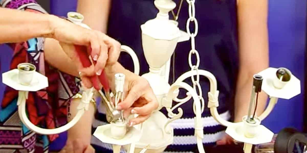 She Cuts The Wires On An Old Chandelier And Transforms It To Awesome Outdoor Lighting!