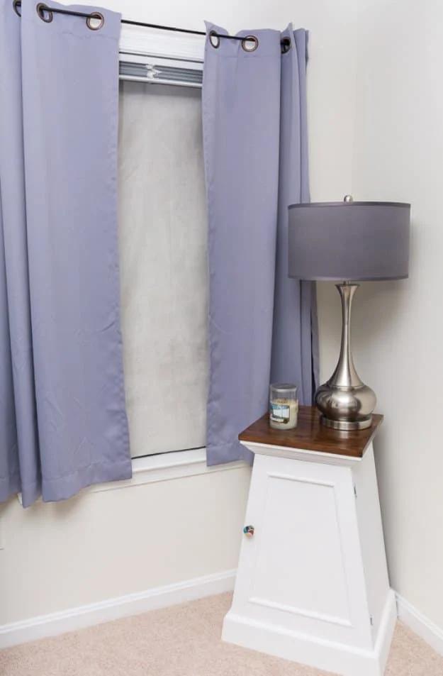 DIY thermal insulated blackout shades, a home sewing project with lavender lined panels covering a bedroom window