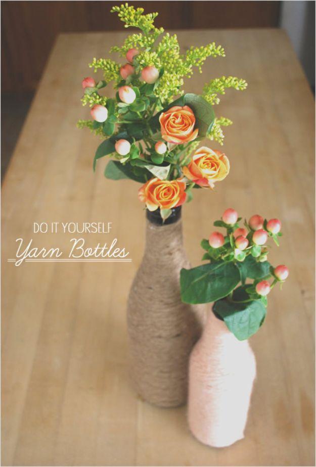 DIY Yarn Wrapped Bottles, a lasting keepsake once the wedding is over and easy to fit into a weekend
