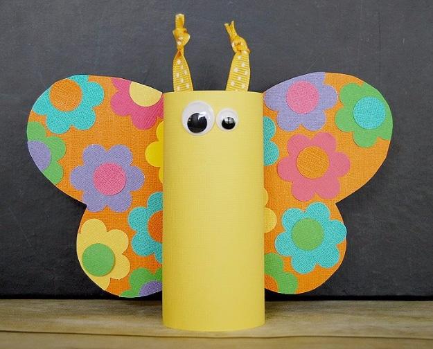 Crafts For Kids To Make At Home - Toilet Paper Tube Butterflies - Cheap DIY Projects and Fun Craft Ideas for Children - Cute Paper Crafts, Fall and Winter Fun, Things For Toddlers,